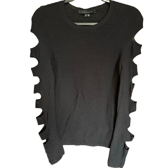Skull Cashmere Tyrone Slash Crewneck Sweater Cutout Sleeves Black Size Medium - Picture 3 of 11